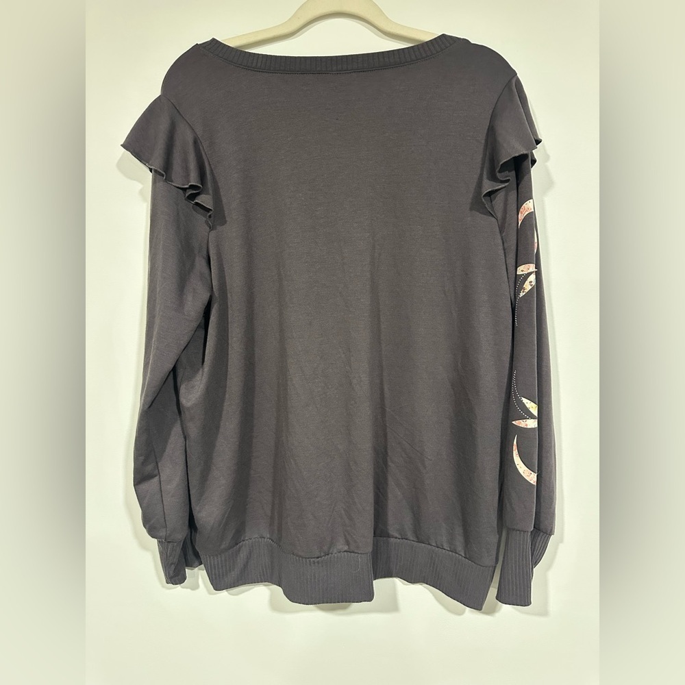 Torrid 0 Women’s Plus Ruffle Sweatshirt Lightweight French Terry Lotus Grey L - Picture 2 of 4